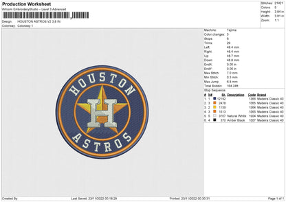 H Astros V2 Embroidery File 6 sizes
