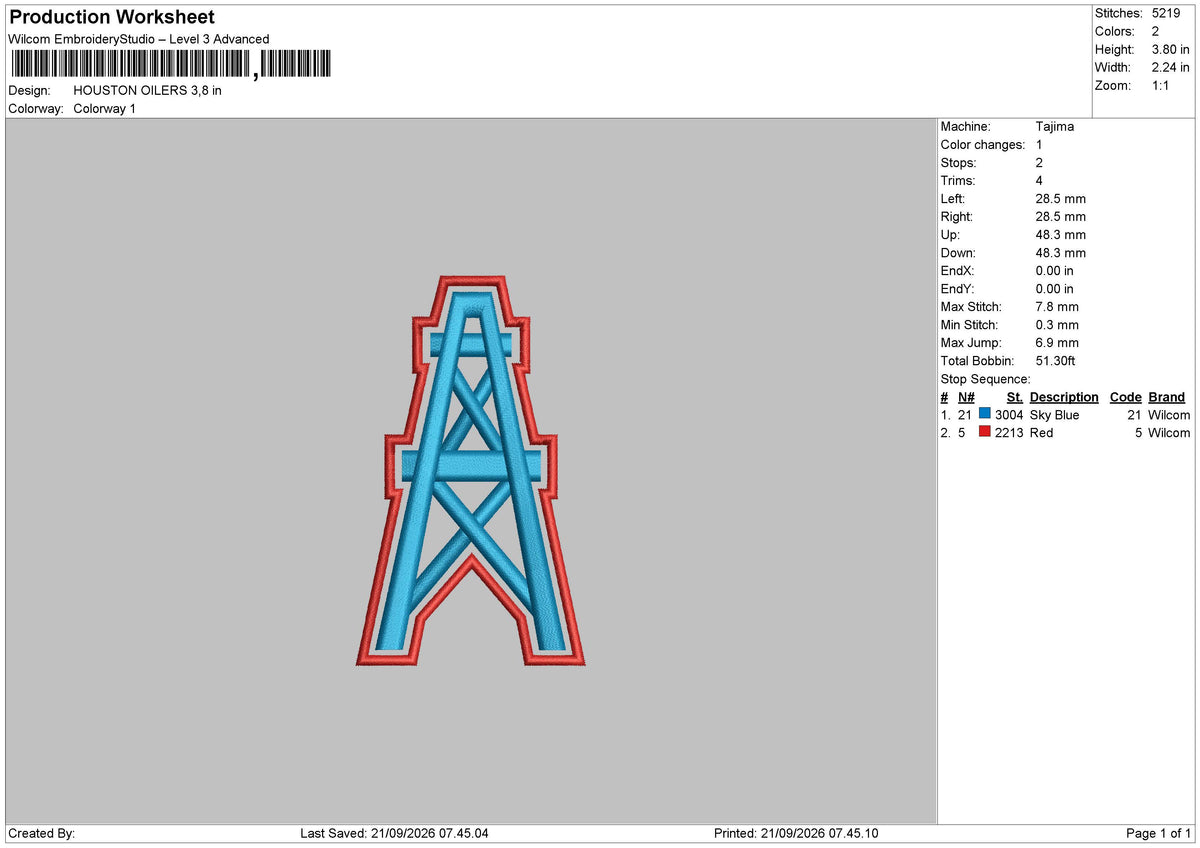 Houston Oilers logo Embroidery Machine Design Files