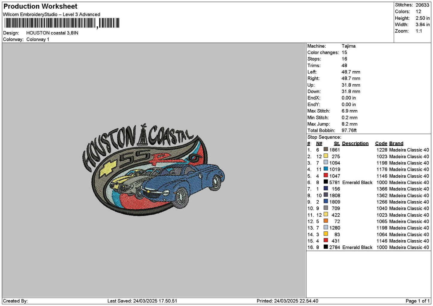 Houstoncar Embroidery File 6 sizes