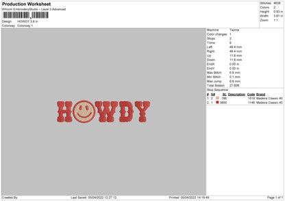 Howdy Embroidery File 4 size