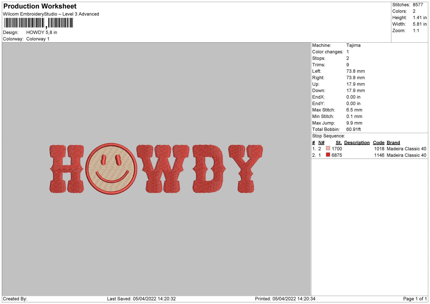 Howdy Embroidery File 4 size