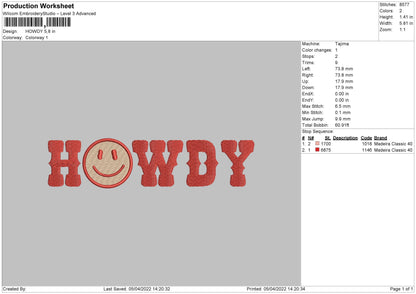Howdy Embroidery File 4 size