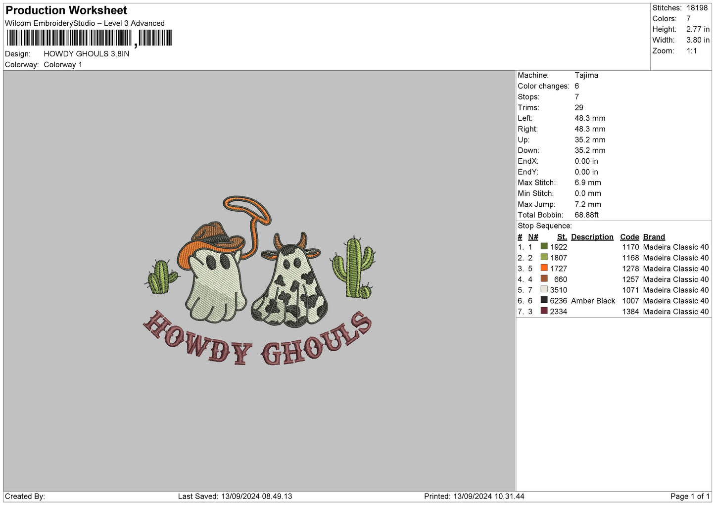 Ghostcow Embroidery File 6 sizes