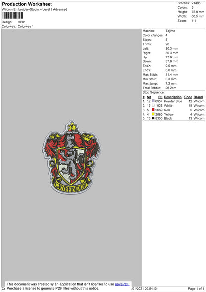 Harry Potter Embroidery File 75 x 60 mm