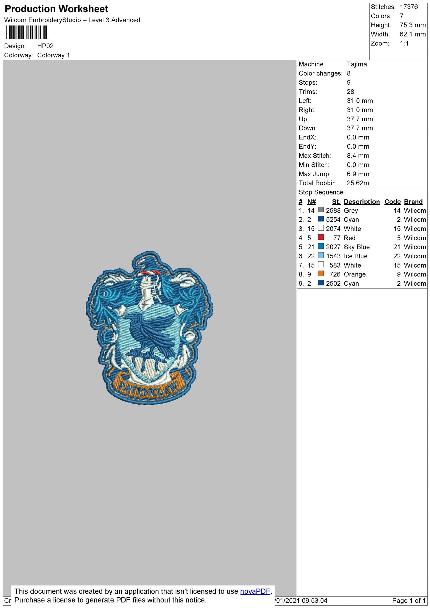 Harry Potter Embroidery File 75 x 60 mm