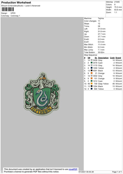 Harry Potter Embroidery File 75 x 60 mm