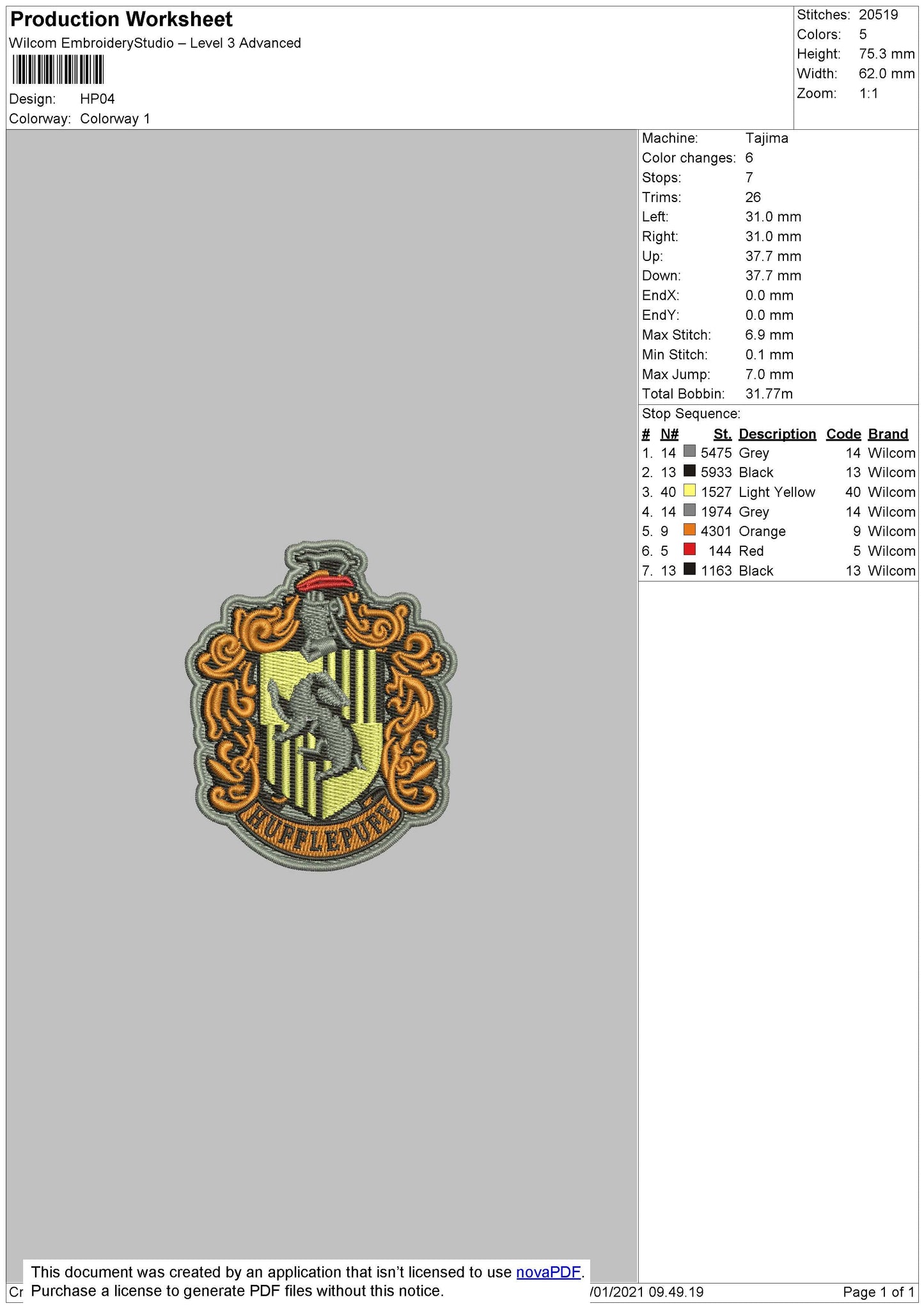 Harry Potter Embroidery File 75 x 60 mm