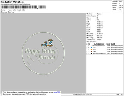 Happy Valley Embroidery File 4 size
