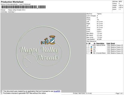Happy Valley Embroidery File 4 size