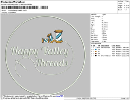 Happy Valley Embroidery File 4 size