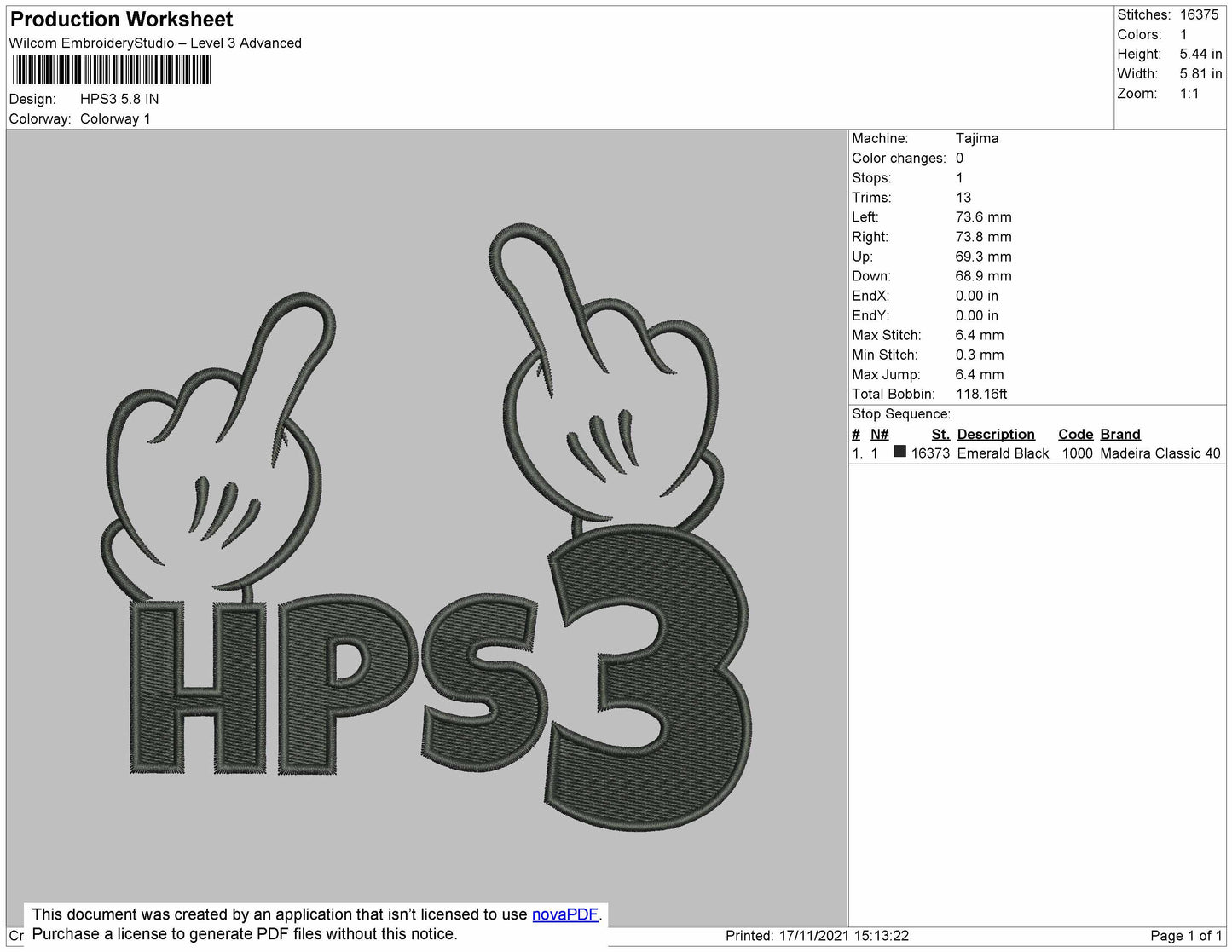 HPS3 Embroidery File 4 size