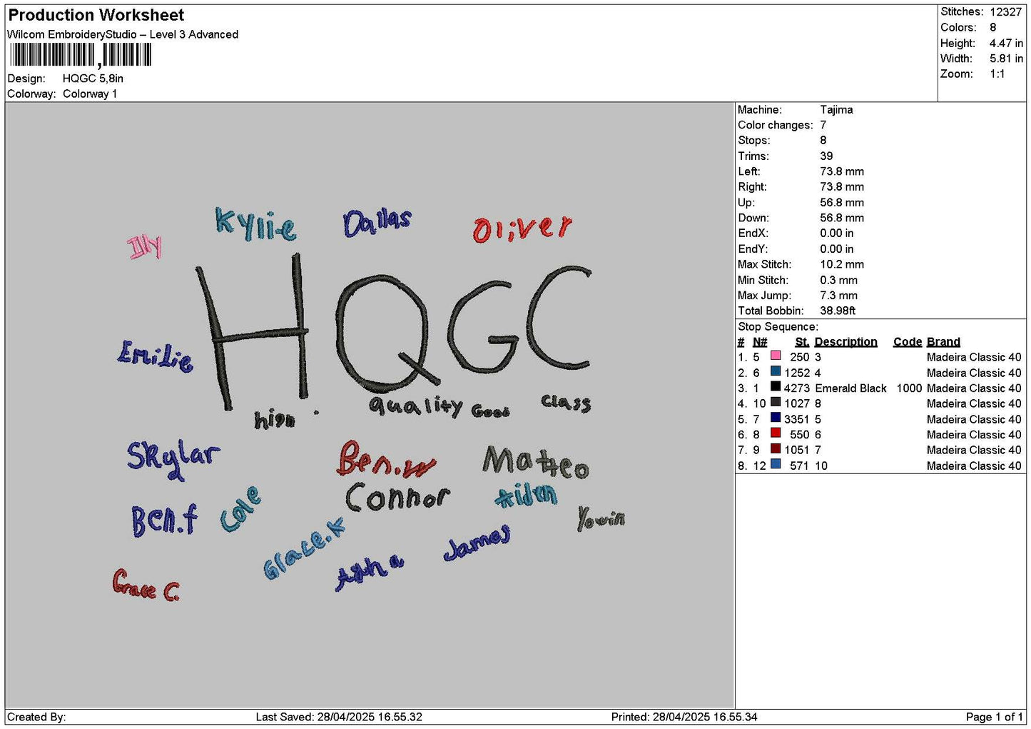 Hqgctext Embroidery File 6 sizes
