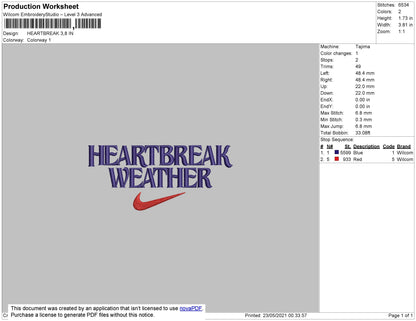 Heartbreak Embroidery File 4 size