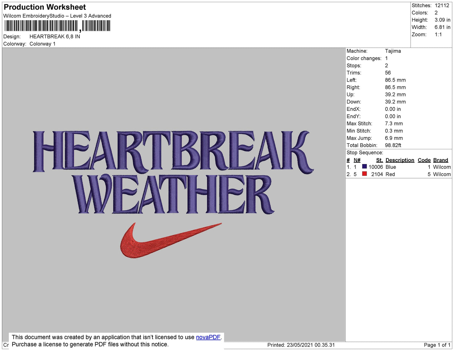 Heartbreak Embroidery File 4 size