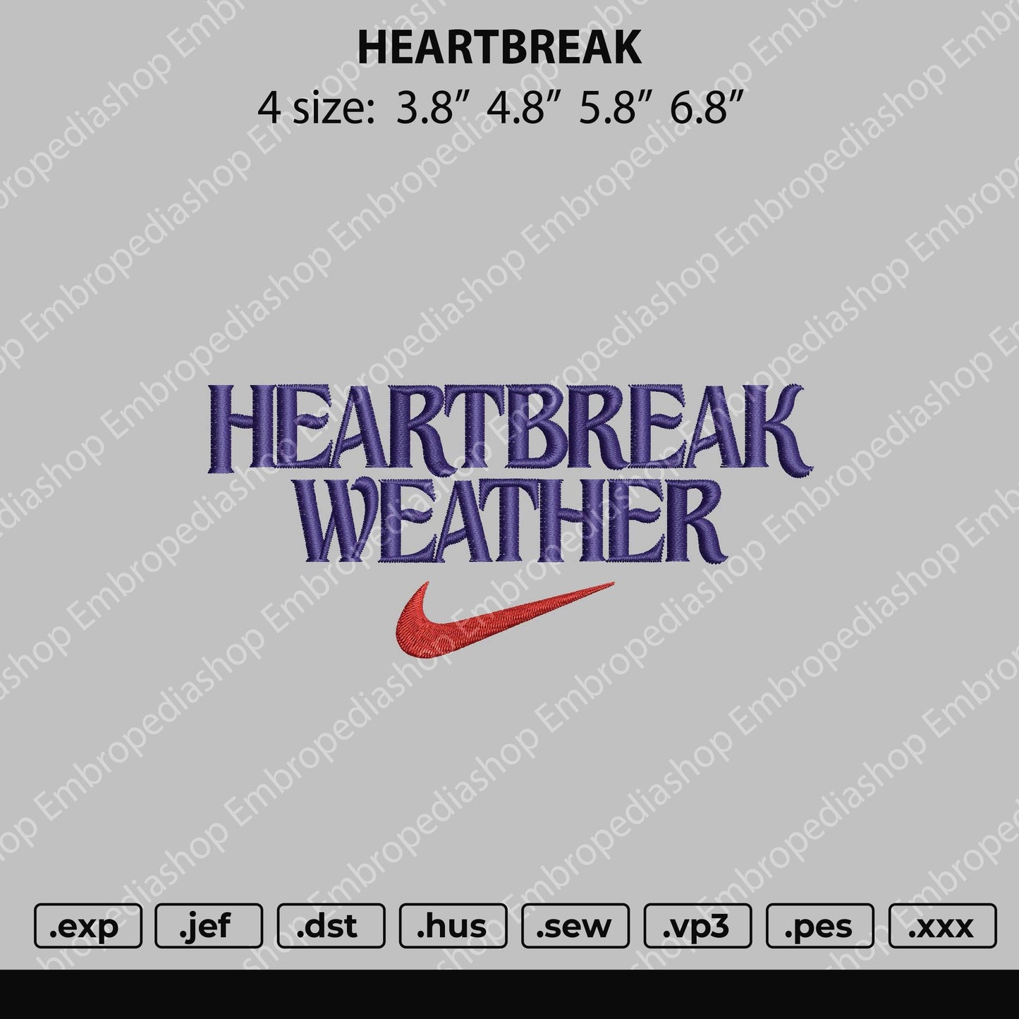Heartbreak Embroidery File 4 size