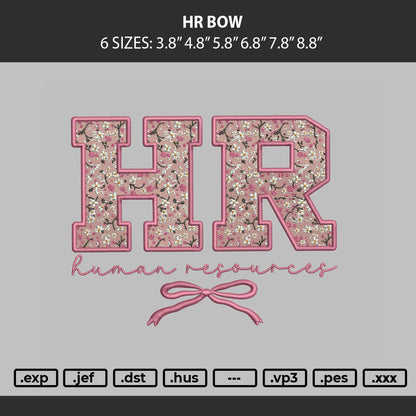 Hr Bow Embroidery Machine Design File 6 sizes