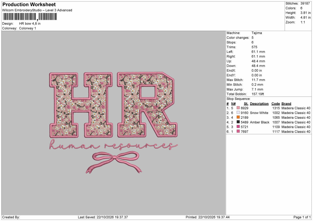 Hr Bow Embroidery Machine Design File 6 sizes