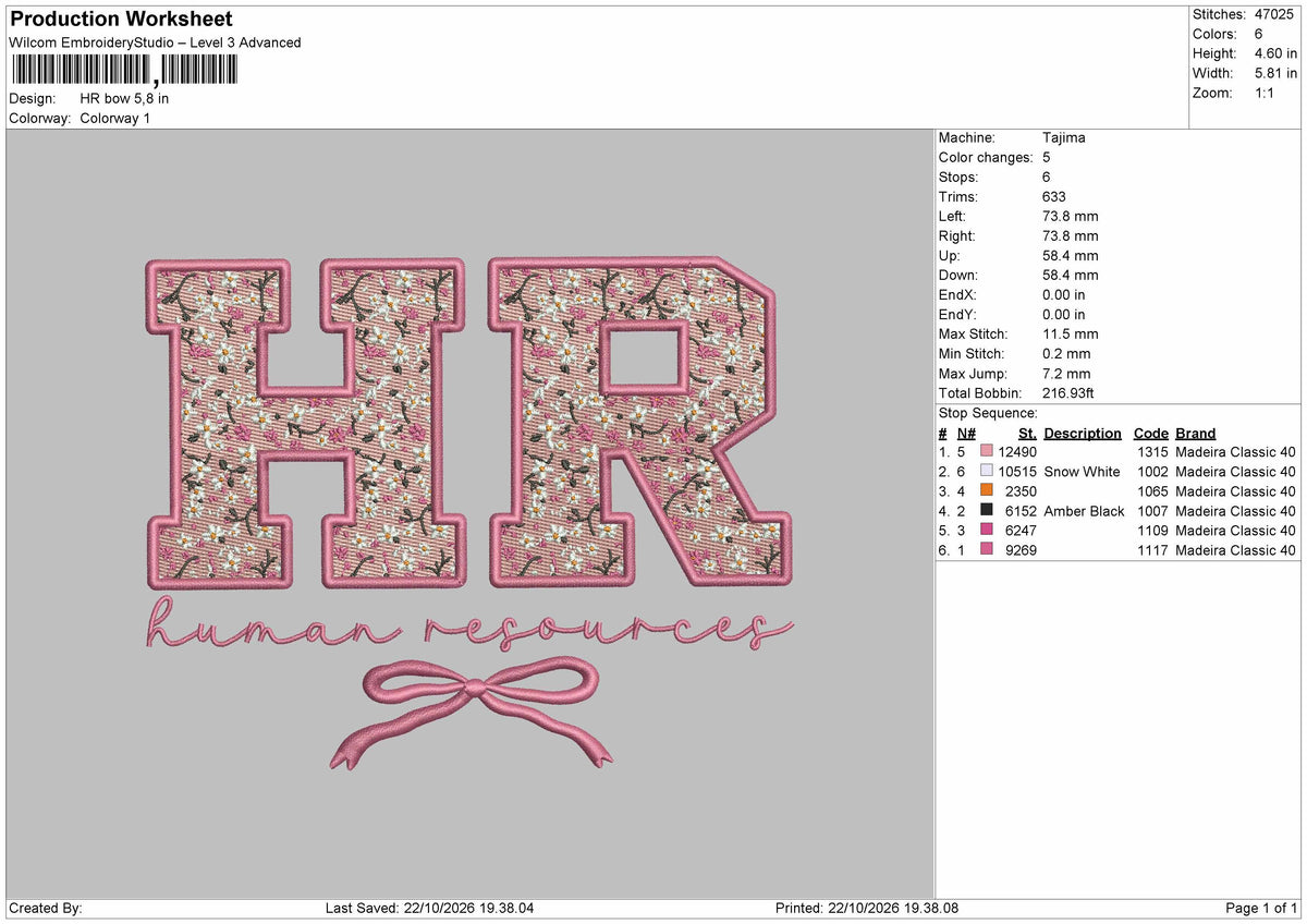 Hr Bow Embroidery Machine Design File 6 sizes