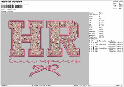 Hr Bow Embroidery Machine Design File 6 sizes