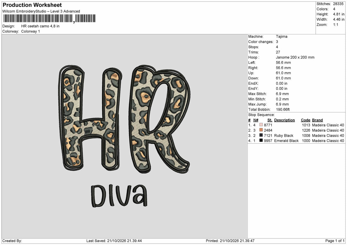 Hr Leopard Embroidery Machine Design File 6 sizes