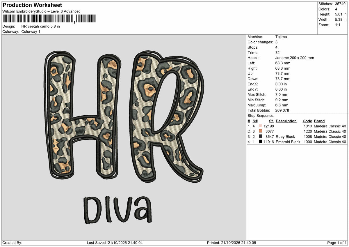 Hr Leopard Embroidery Machine Design File 6 sizes