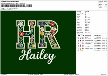 Hr Floral Text Embroidery Machine Design File 6 sizes