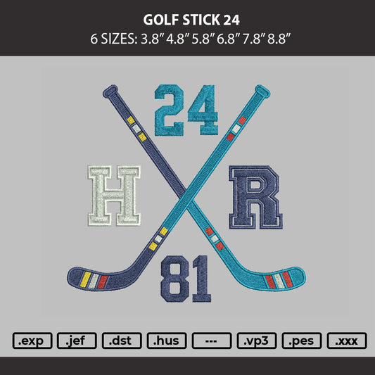 Golf Stick 24 Embroidery Machine Design File 6 sizes