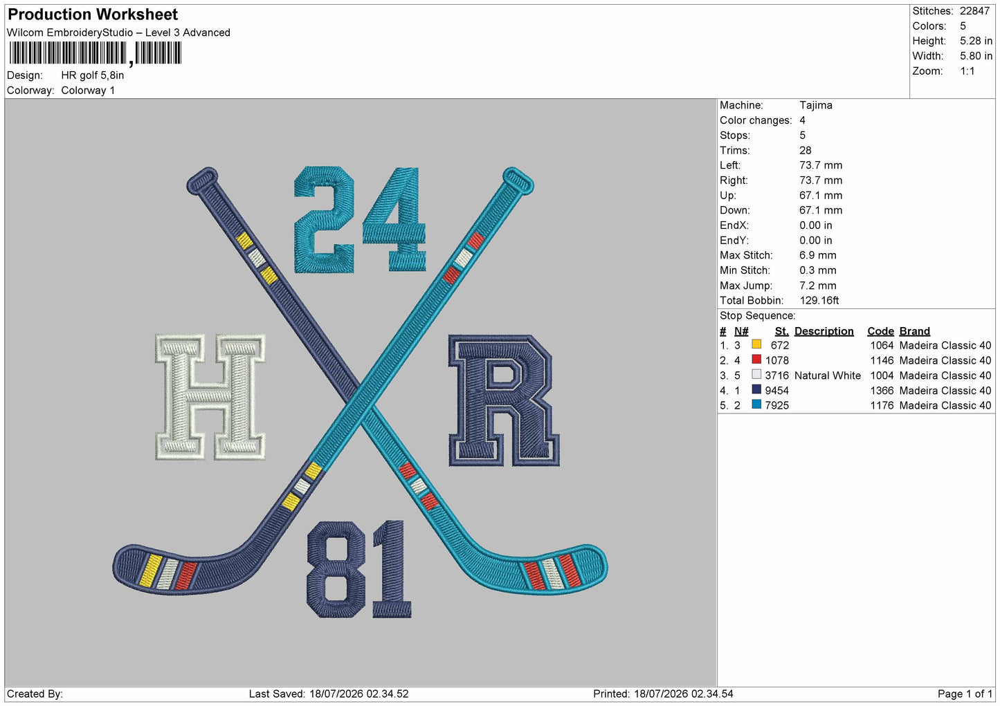 Golf Stick 24 Embroidery Machine Design File 6 sizes