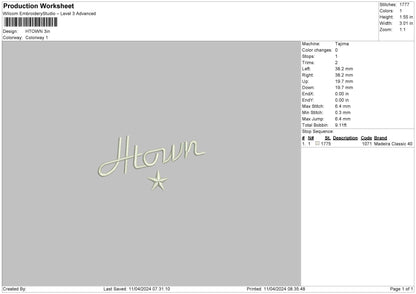 Htowntext Embroidery File 6 sizes