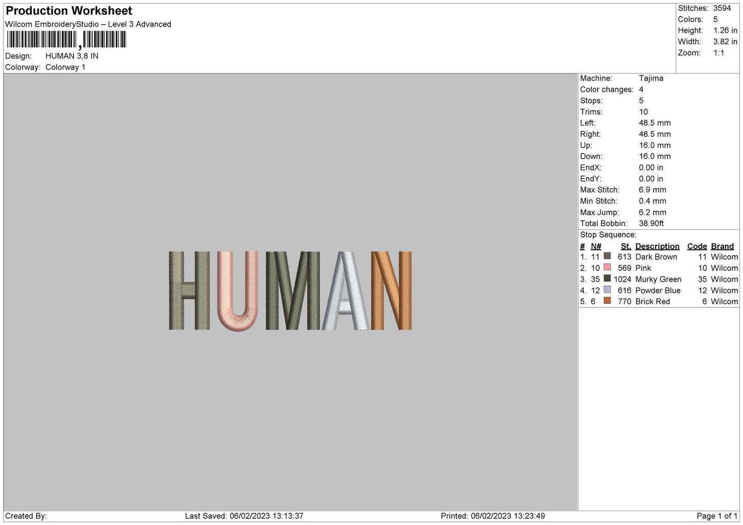 Human Embroidery File 6 sizes