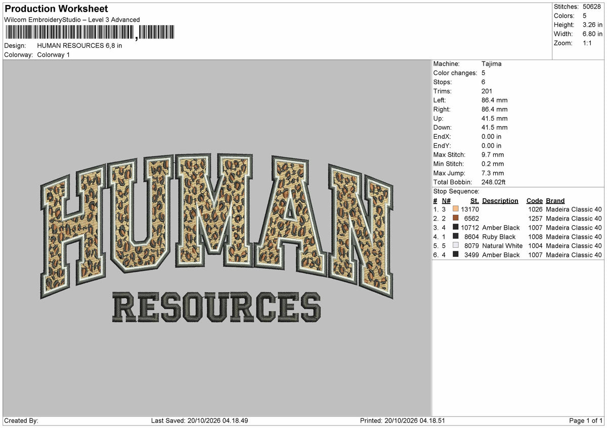 Human Text 1910 Embroidery Machine Design File 6 sizes