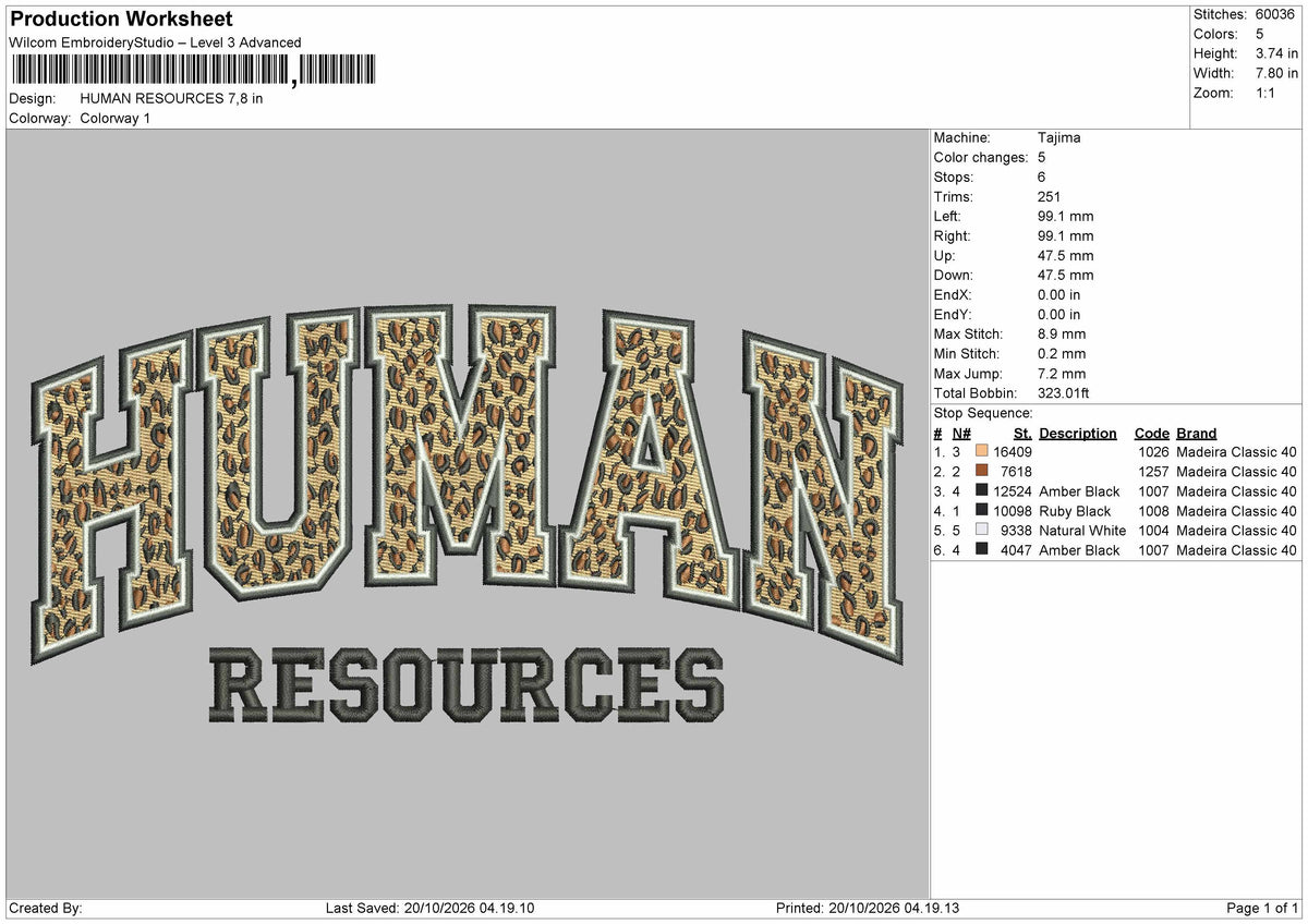 Human Text 1910 Embroidery Machine Design File 6 sizes