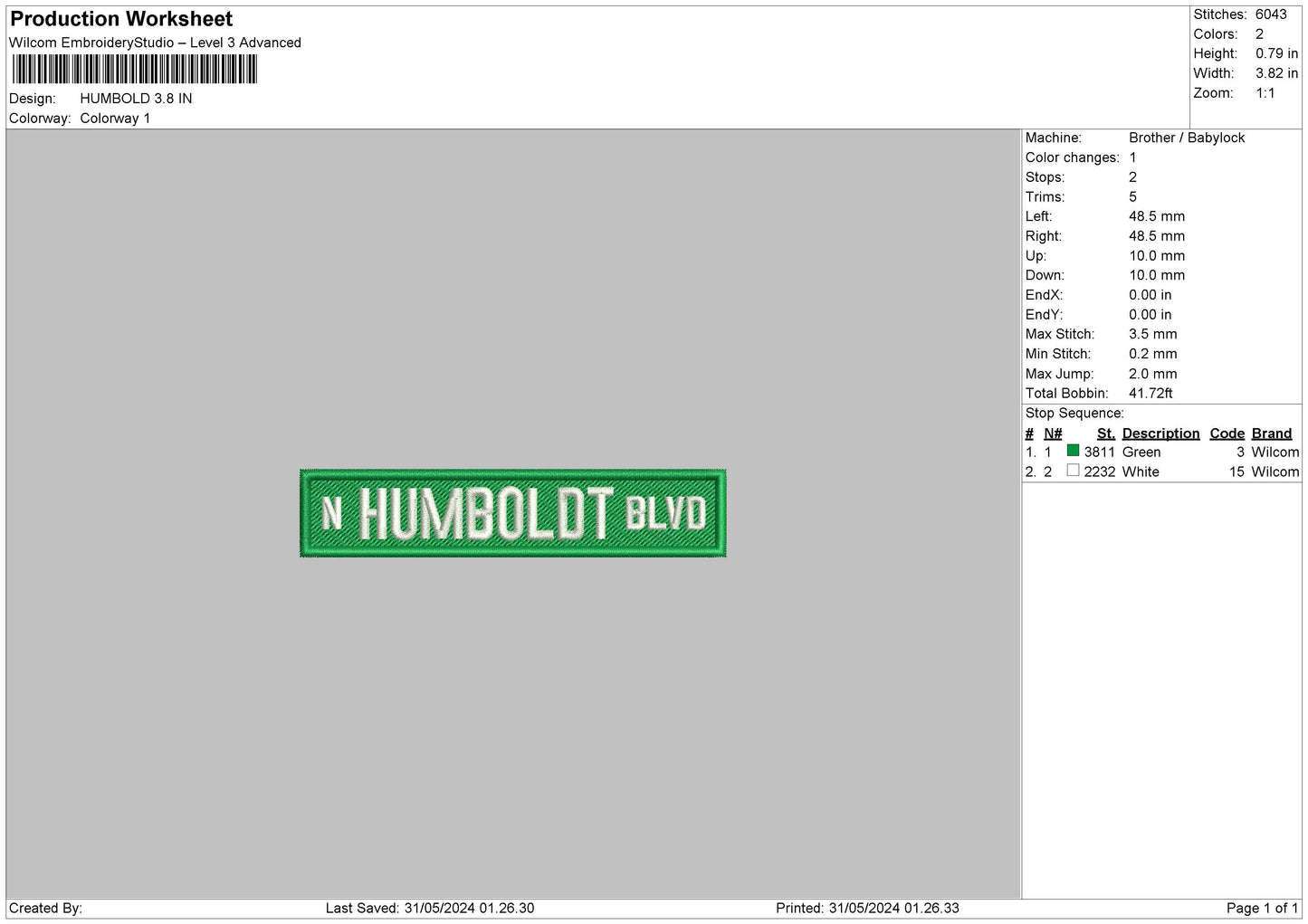 Humboldtext Embroidery File 6 sizes