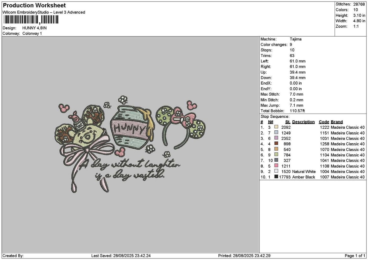 Honey2808 Embroidery File 6 sizes