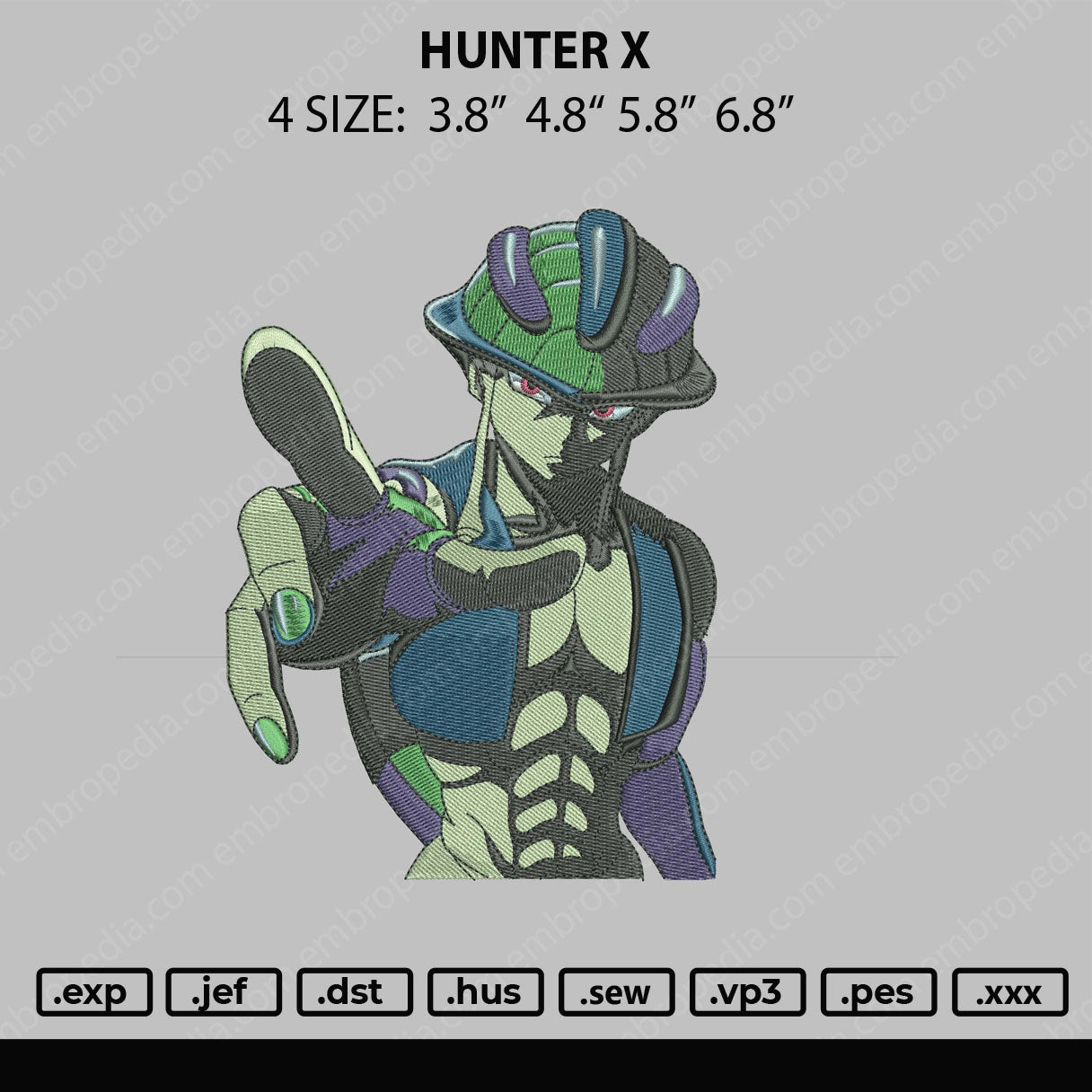 Hunter X Embroidery File 4 size