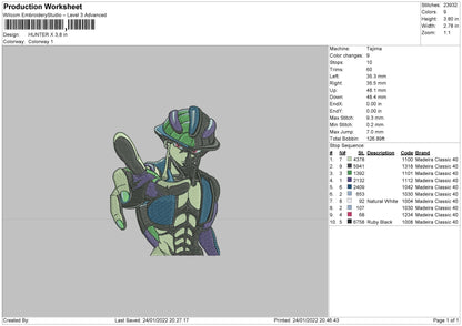 Hunter X Embroidery File 4 size
