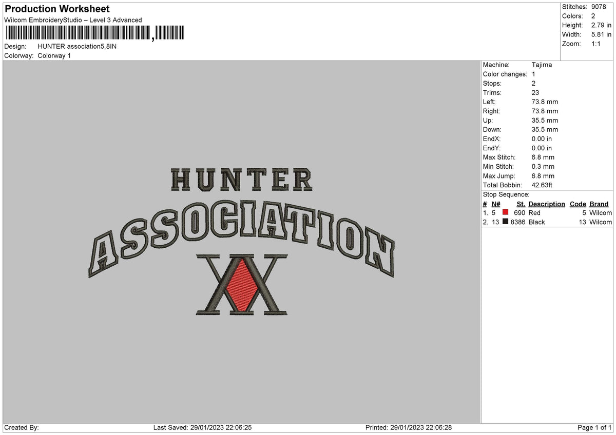 Association Embroidery File 6 sizes