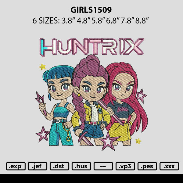 Girls 1509 Embroidery File 6 sizes