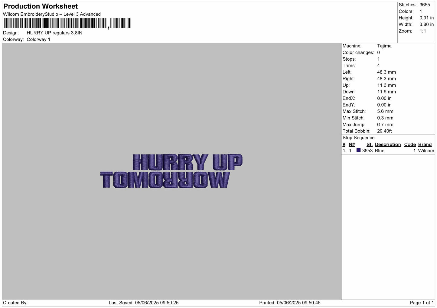 HURRY UP regular Embroidery Files