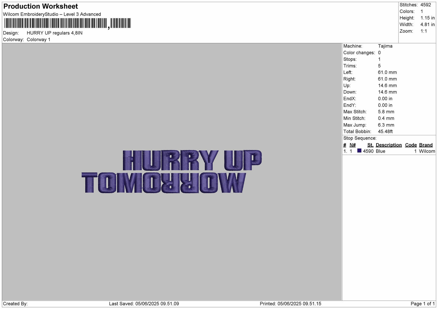 HURRY UP regular Embroidery Files