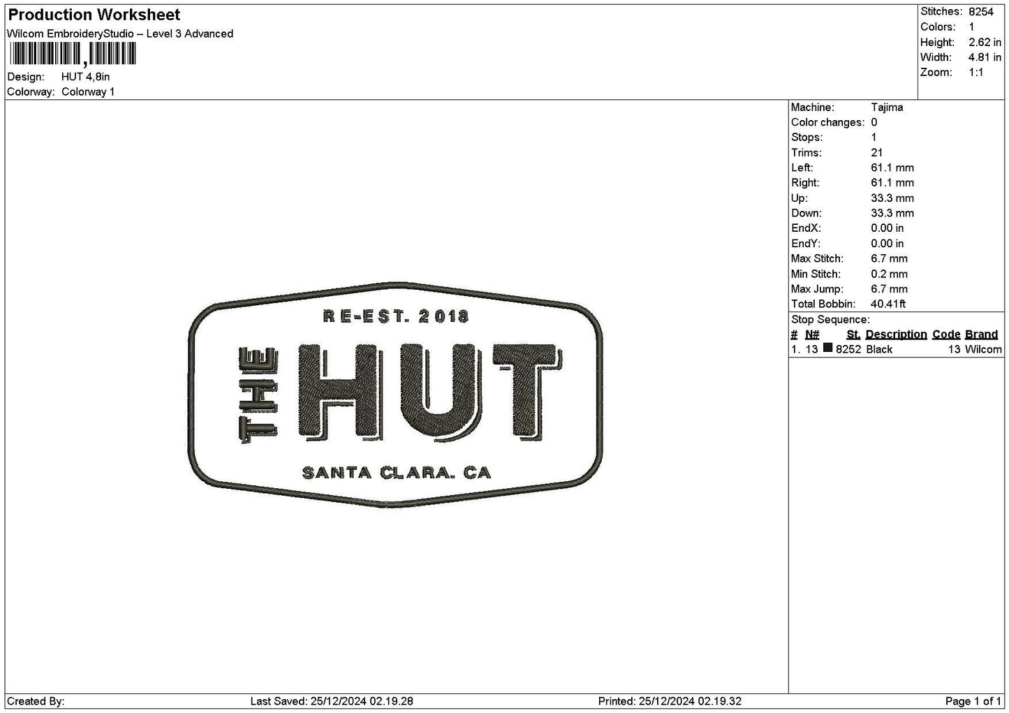 Hut Text Embroidery File 6 sizes