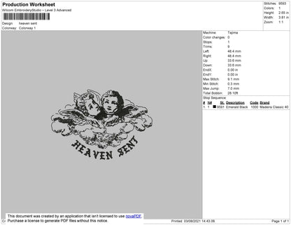 Heaven Sent Embroidery File 4 size