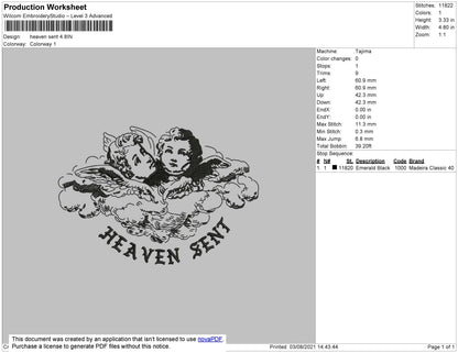 Heaven Sent Embroidery File 4 size