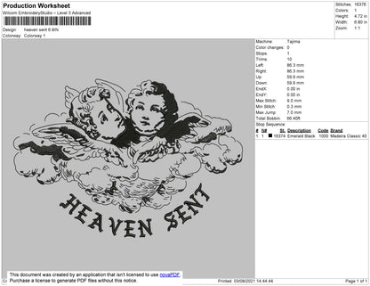 Heaven Sent Embroidery File 4 size