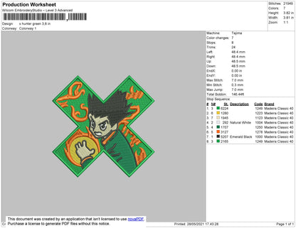 H X H Green Embroidery File 4 size