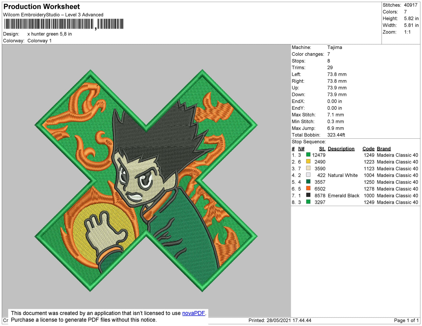 H X H Green Embroidery File 4 size