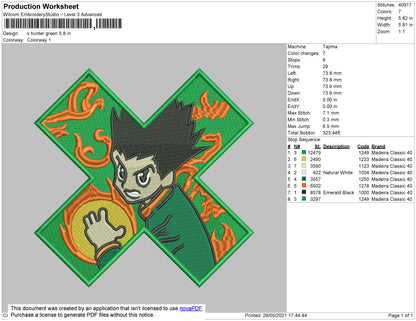 H X H Green Embroidery File 4 size