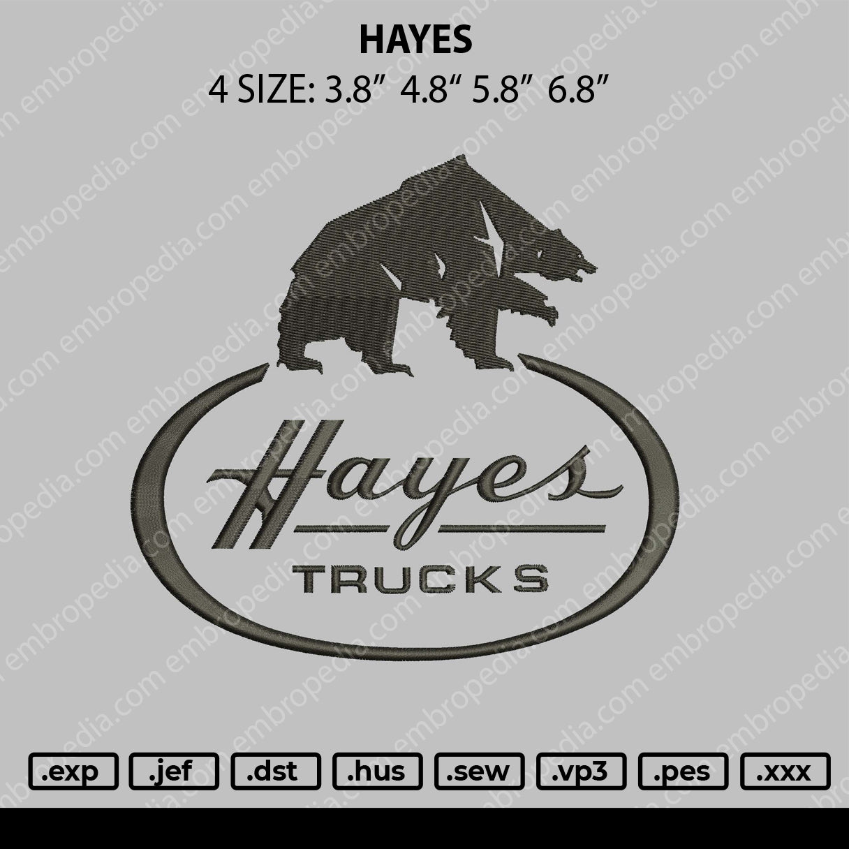 Hayes Embroidery File 4 size