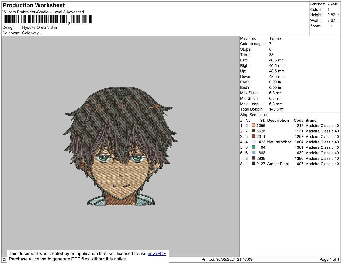 Hyouka Oreki Embroidery File 4 size