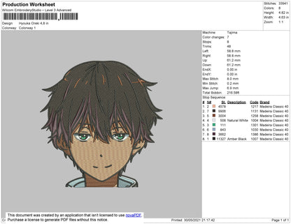 Hyouka Oreki Embroidery File 4 size